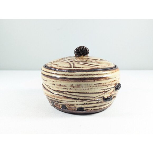 Handmade pottery lidded bowl with bugs, wheel thrown ceramic art storage jar in - Picture 2 of 10
